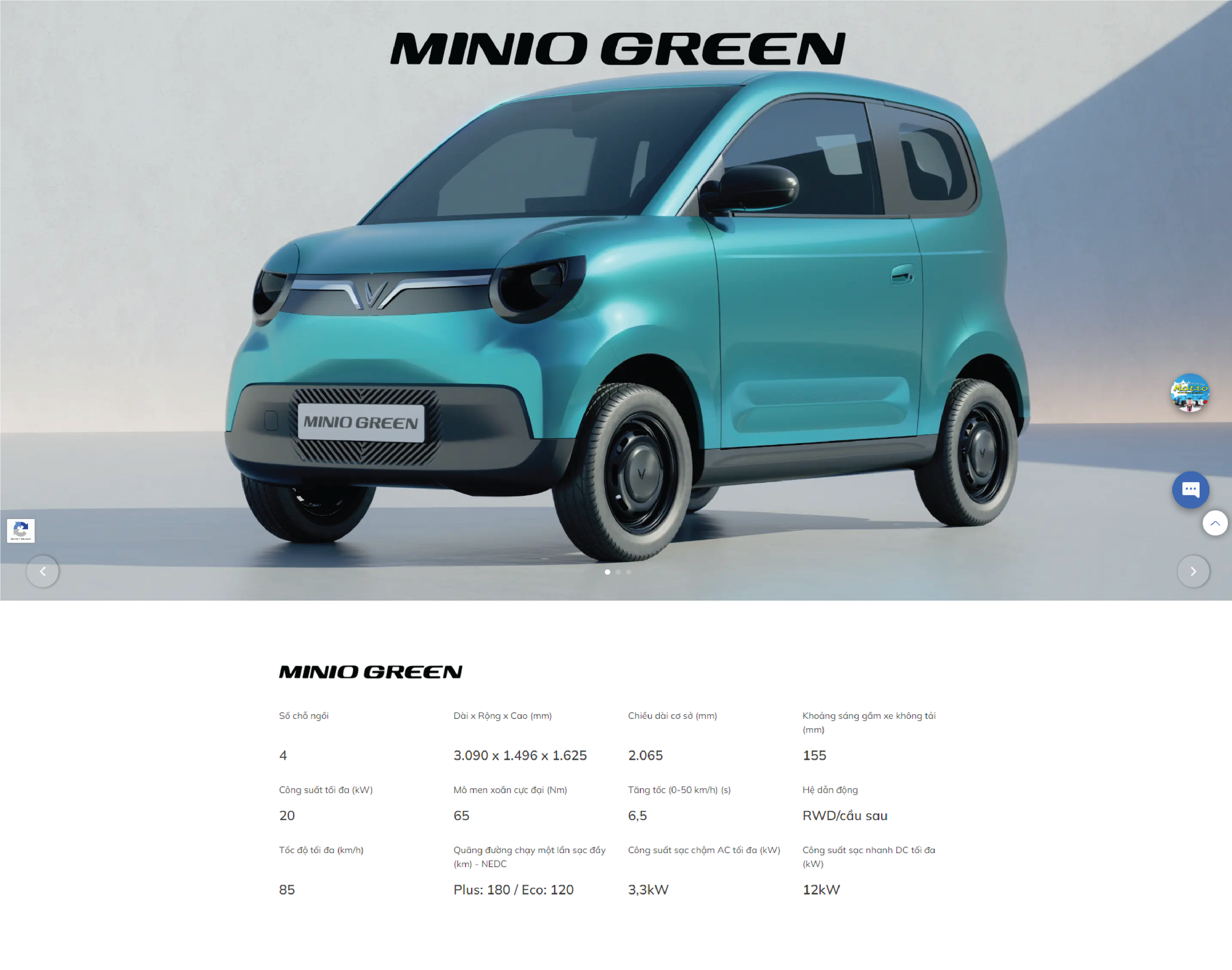 Thông số kỹ thuật dự kiến của Minio Green