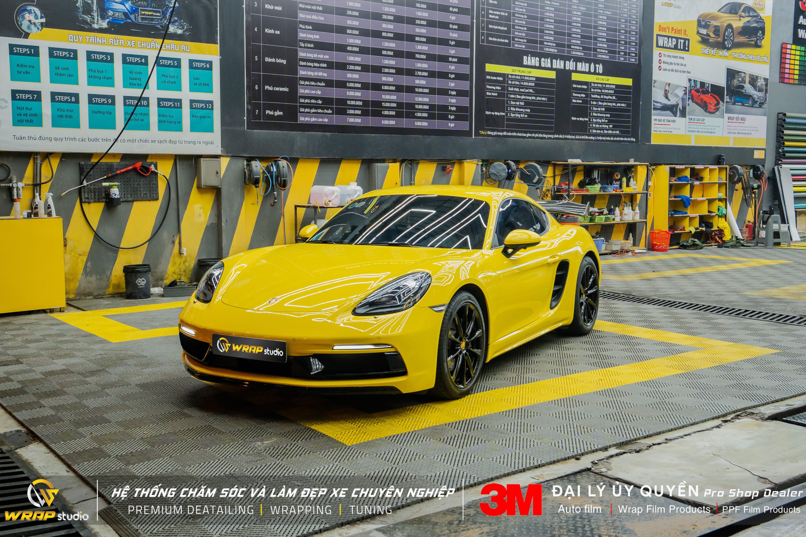 xe Porsche 718 vàng dán ppf 150gloss