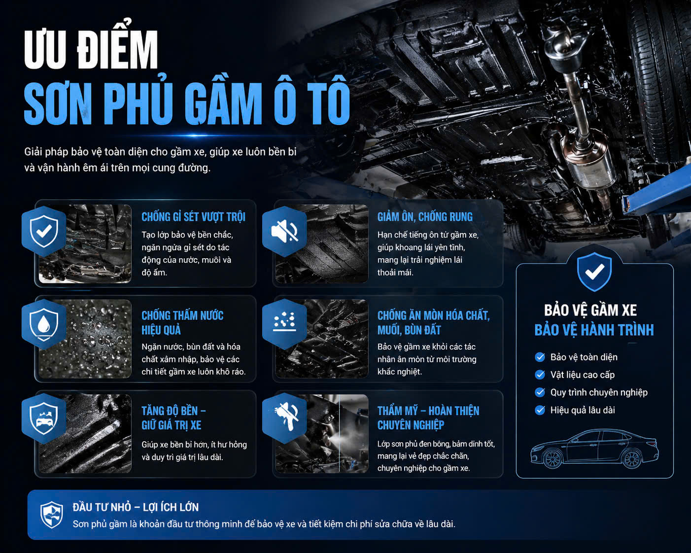 Ưu điểm phủ gầm ô tô